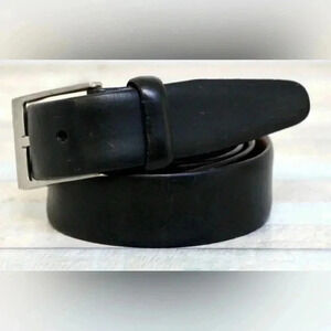 Men’s Wearhouse Full Grain Italian Leather Matt Black Shiny Silver Tone Buckle